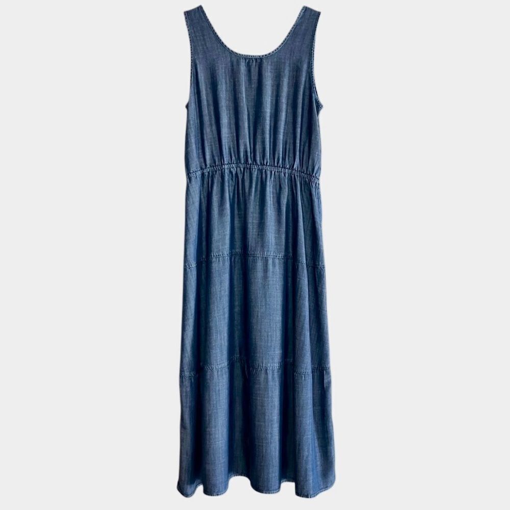 Talbots Tiered Chambray Maxi Dress in Blue Women’s 12P - Picture 2 of 5